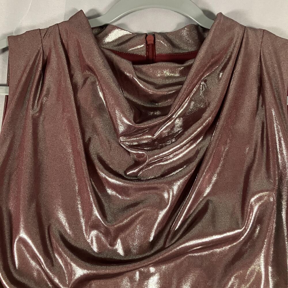 Vince Camuto Dress Womens 14 Metallic Rose Gold Ruched Cowl Neck Gown Evening - Picture 8 of 12